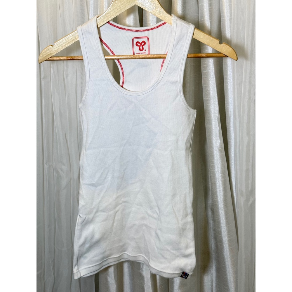 Tna Tank Top Womens Small White Ribbed Racerback Scoop Neck Red Stitching